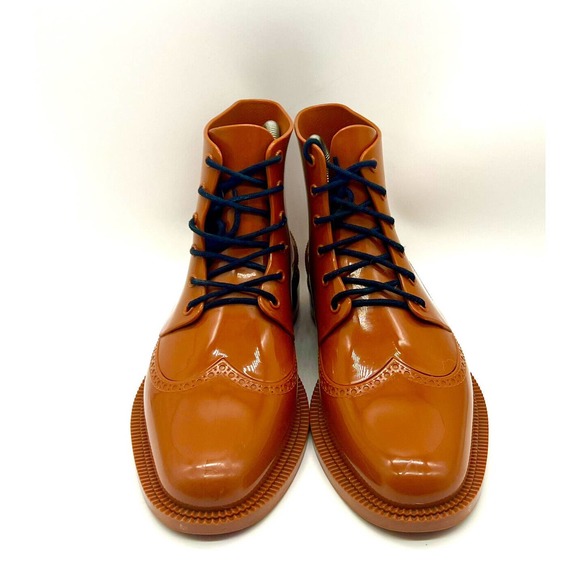 Melissa Boots Women Size‎ 6 Rain Boots Lace Up Shiny Bronze - Picture 2 of 5